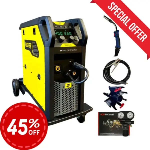 Esab Rustler EM 350C PRO Synergic – Komplettset „Ready to Weld“ inkl. Automatikschweißerhelm Savage A40
